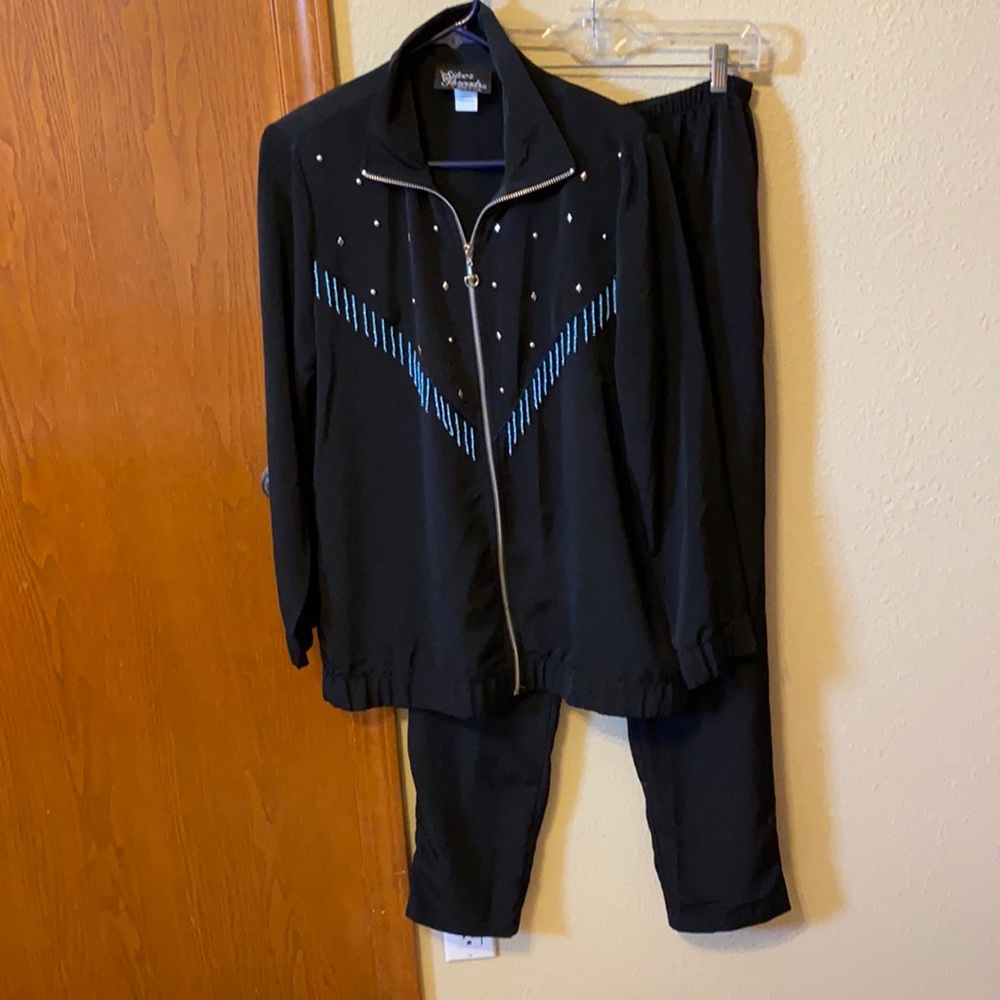 Black silver threads jacket with black pants
